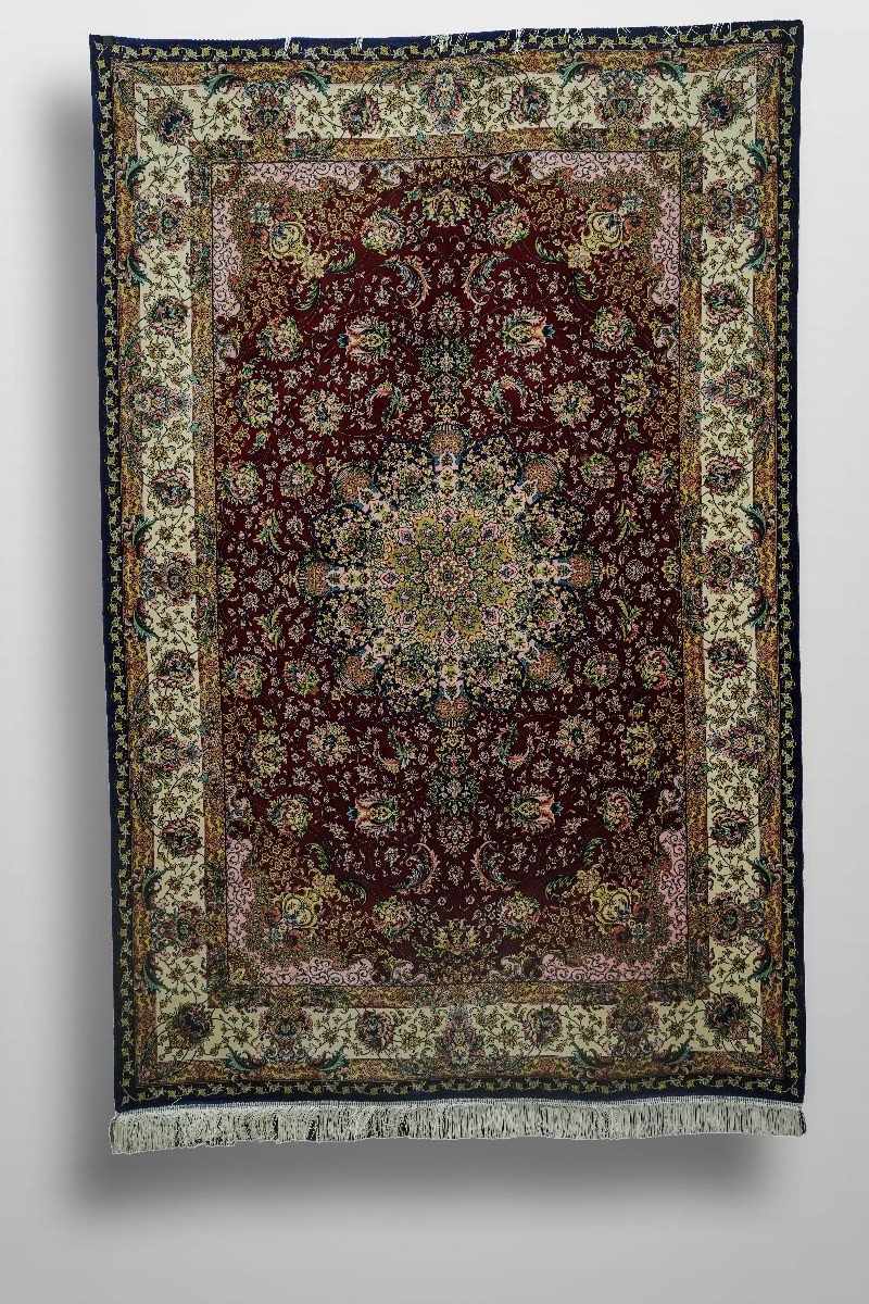 Burgundy Floral Medallion Silk Rug