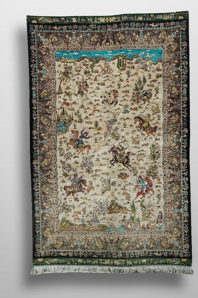 Ivory Desert Hunt Silk Rug