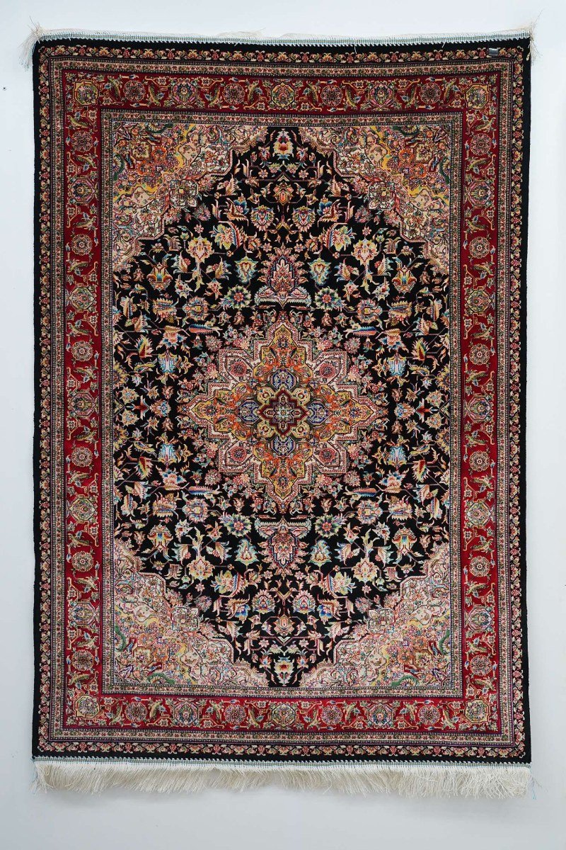 Regal Black Medallion Silk Rug