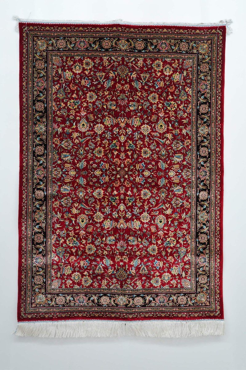 Classic Crimson Floral Silk Rug