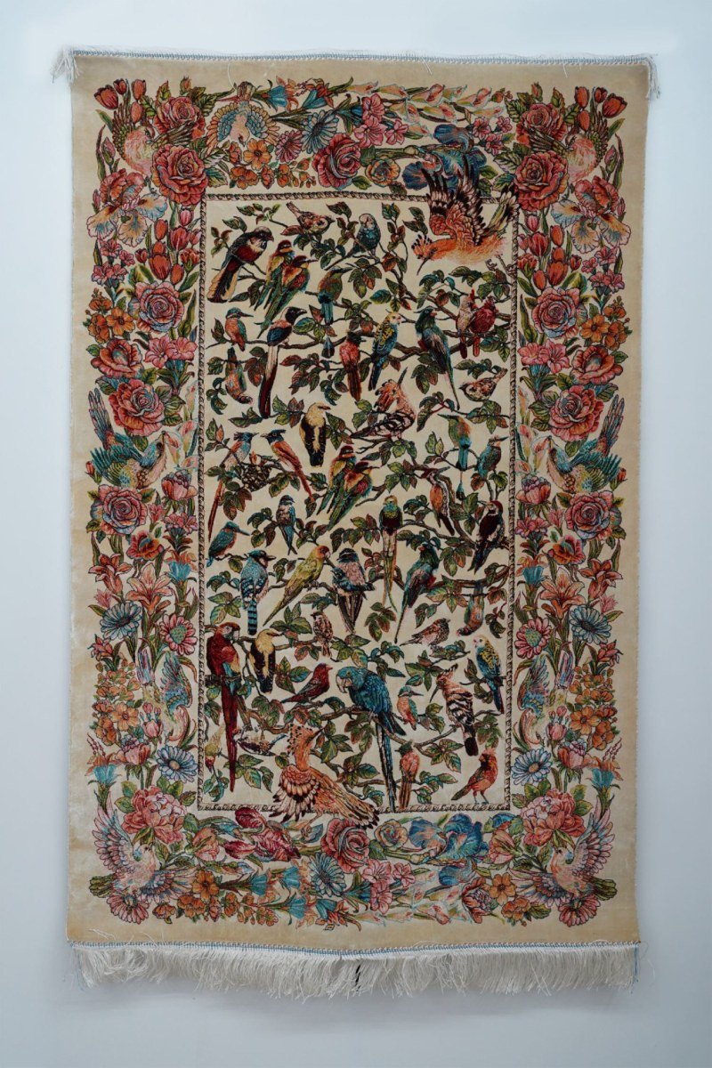 Cream Birds of Paradise Silk Rug