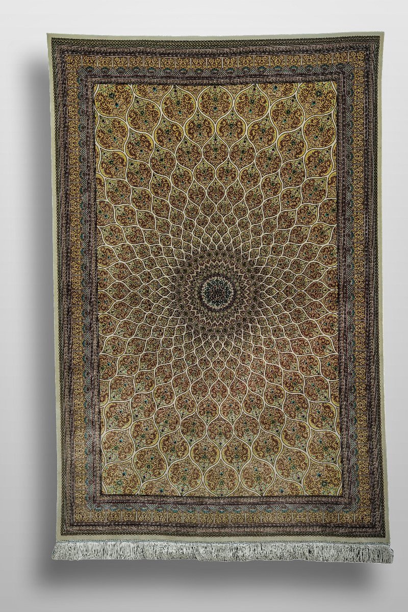 Golden Cream Medallion Silk Rug