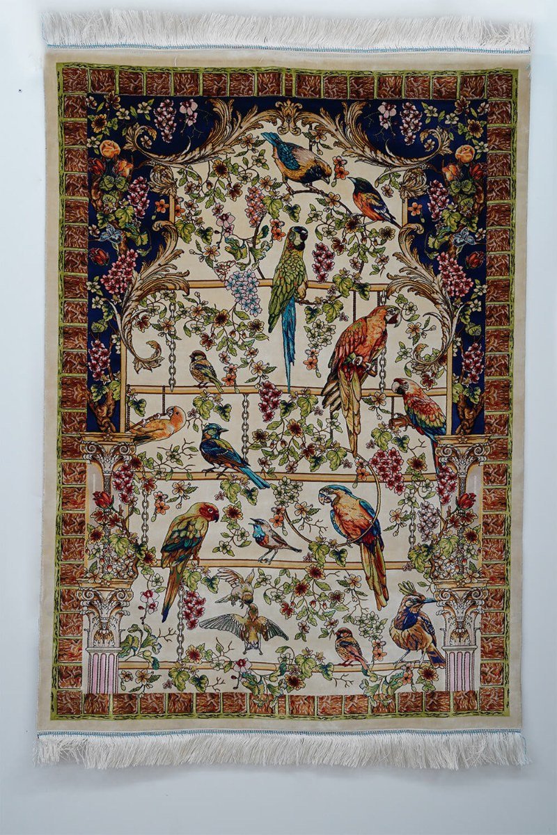 Royal Garden Birds Silk Rug