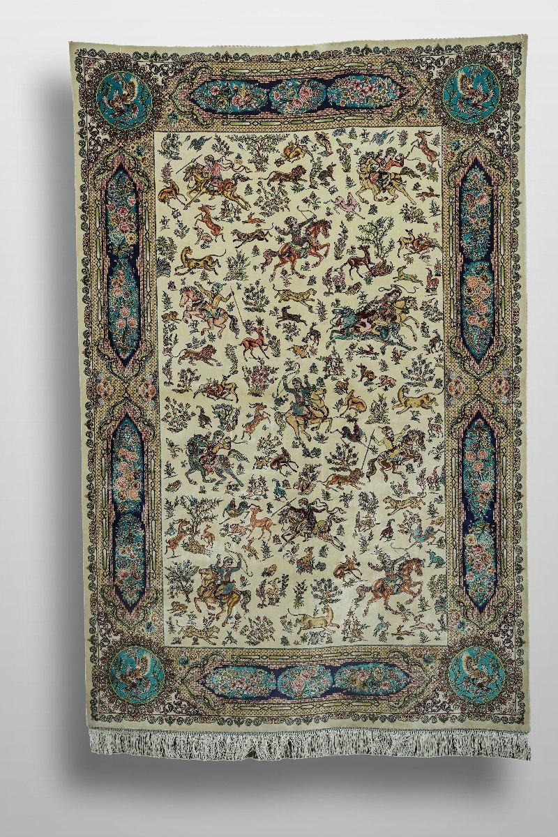 Ivory Royal Hunt Silk Rug