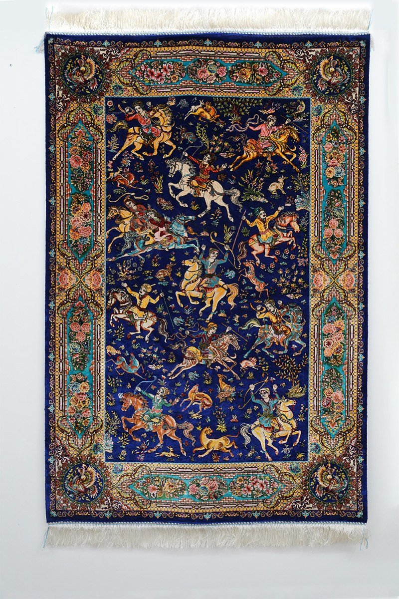 Royal Hunt Scene Persian Silk Rug