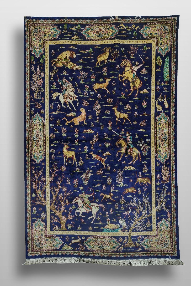 Shahnameh Hunting Scene Silk Rug