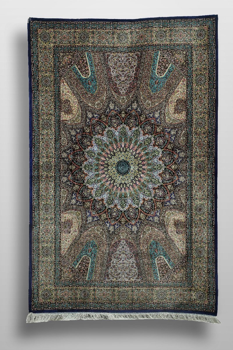Teal Mandala Medallion Silk Rug