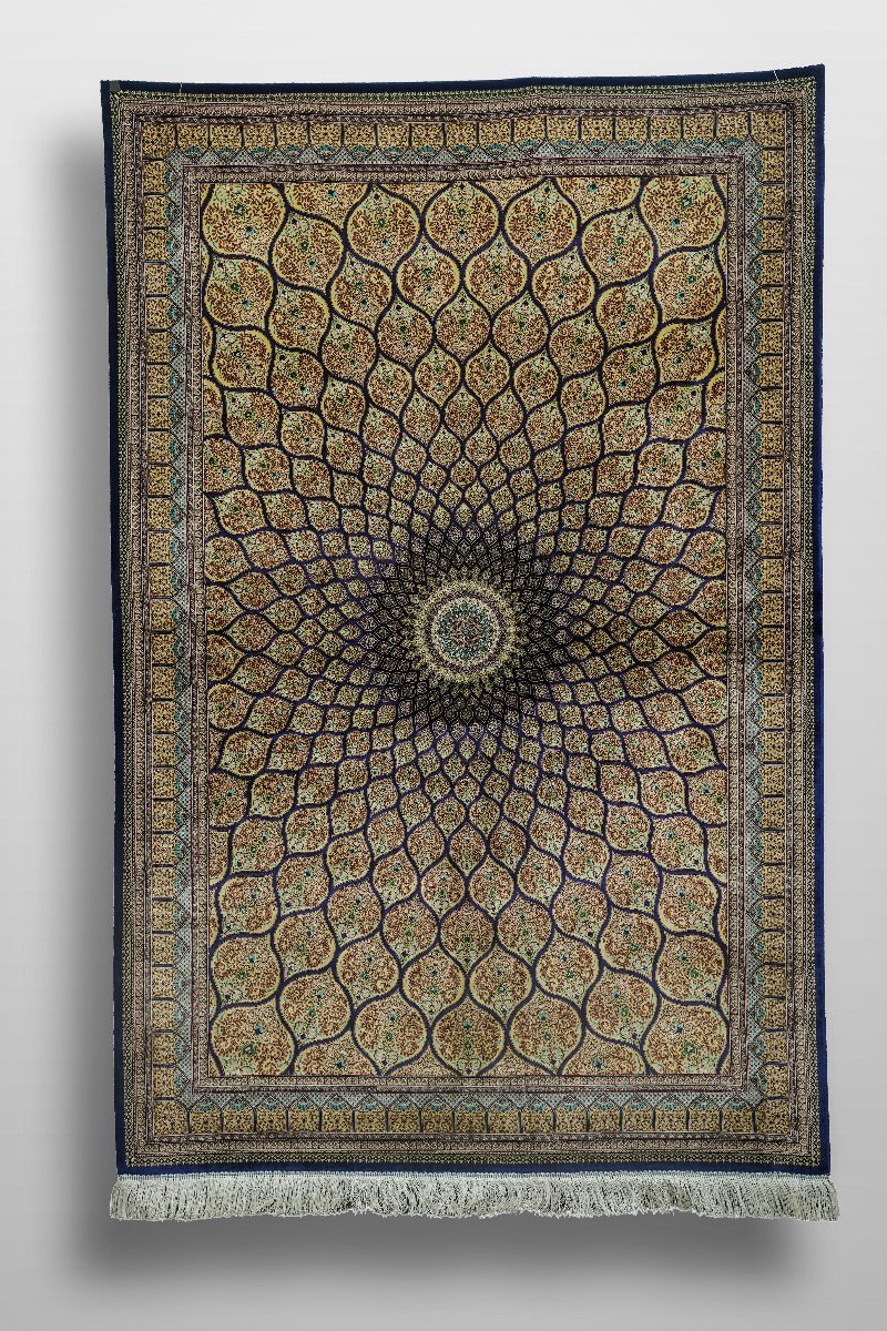 Golden Floral Medallion Silk Rug