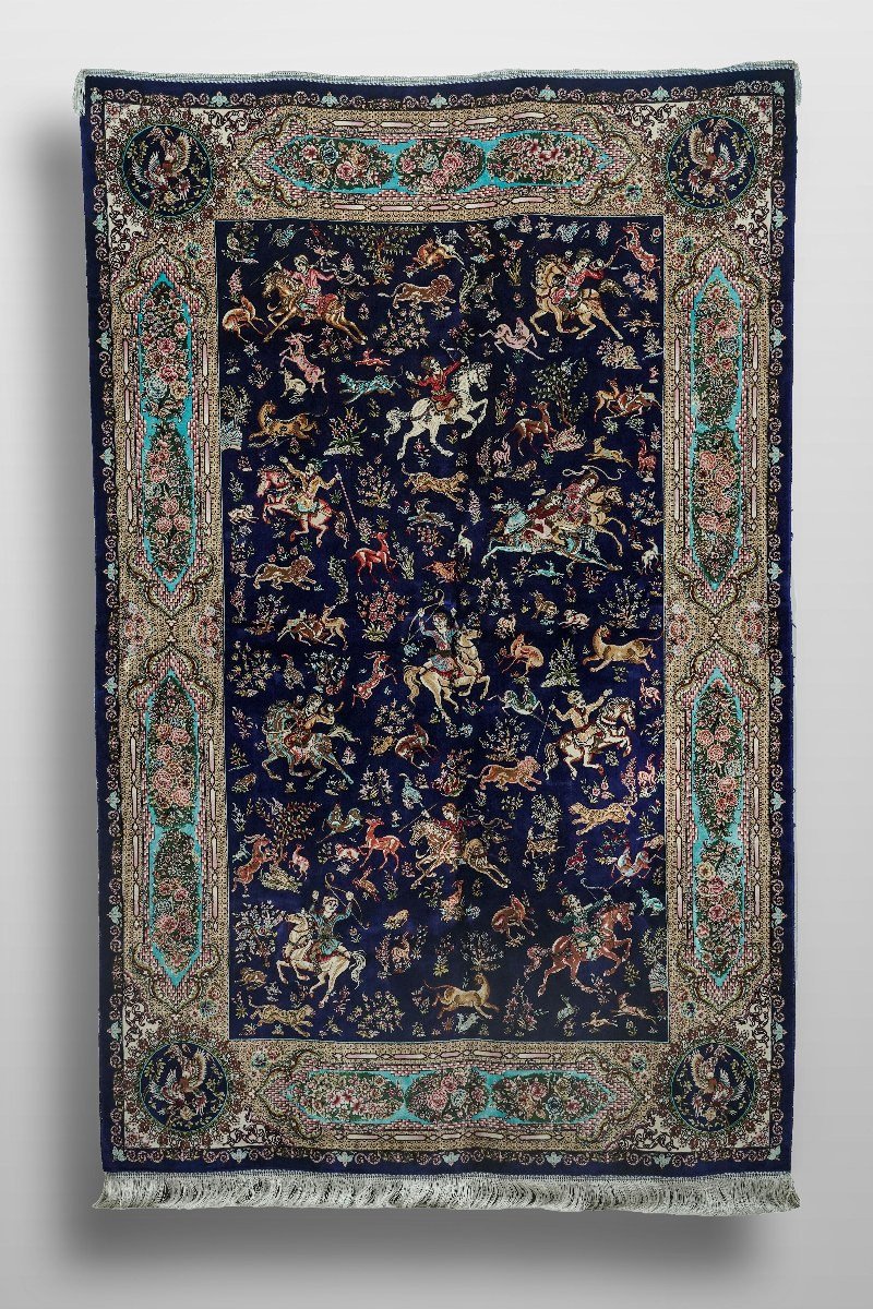 Midnight Blue Hunting Silk Rug