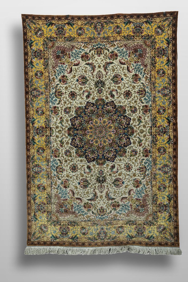 Golden Ivory Floral Silk Rug