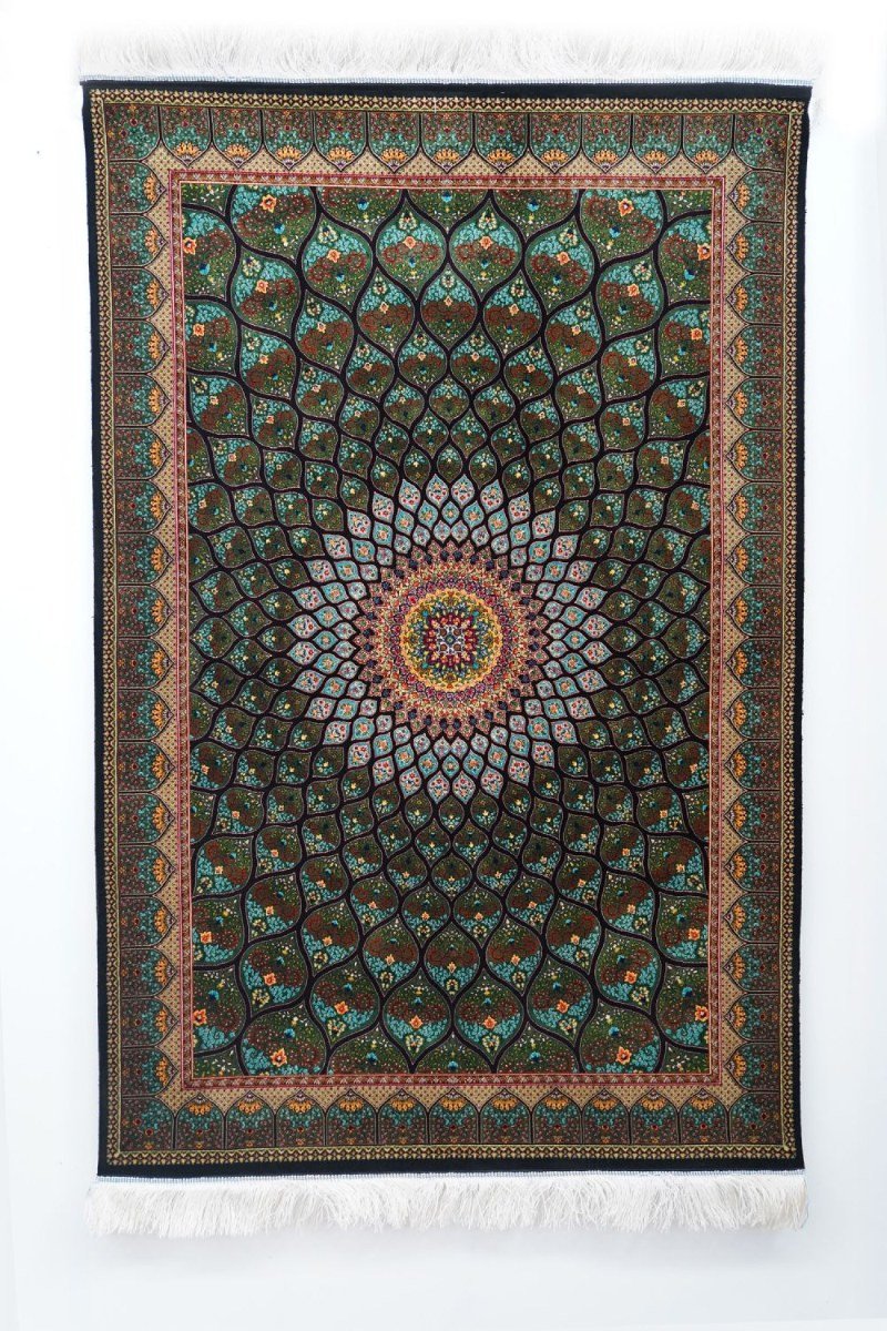Celestial Green Medallion Silk Rug