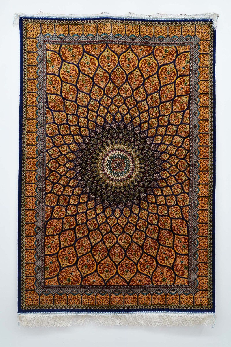 Gold Sunburst Medallion Silk Rug