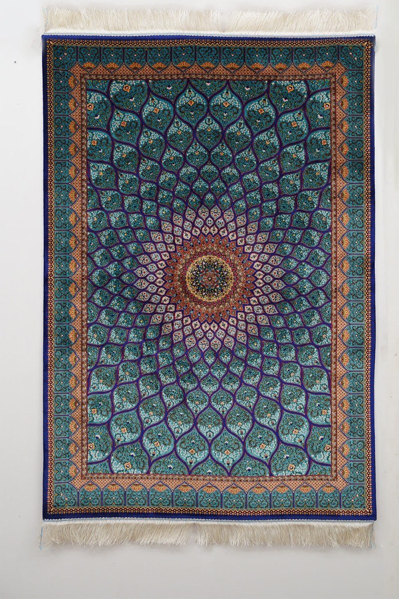 Azure Sunburst Medallion Silk Rug