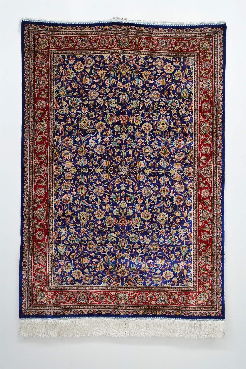 Classic Navy Floral Silk Rug