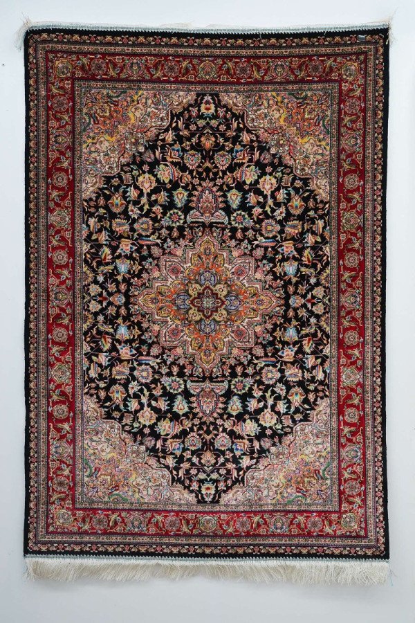 Regal Black Medallion Silk Rug
