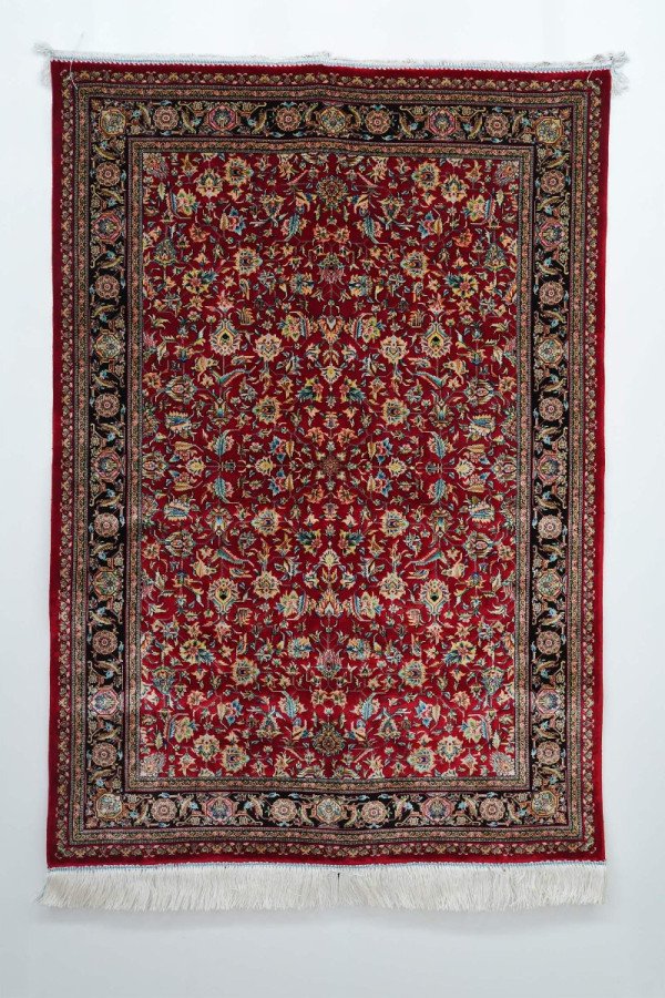 Classic Crimson Floral Silk Rug