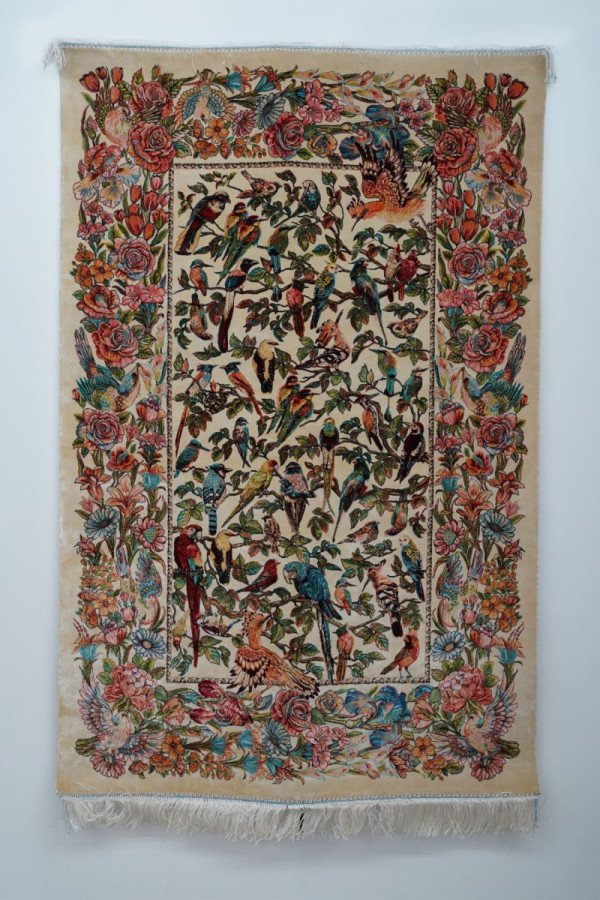 Cream Birds of Paradise Silk Rug