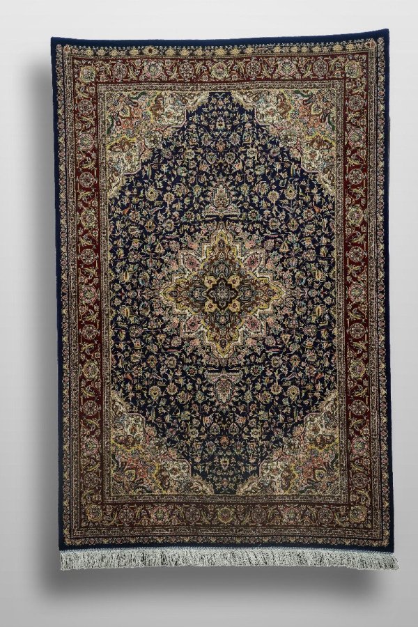 Navy Floral Medallion Silk Rug