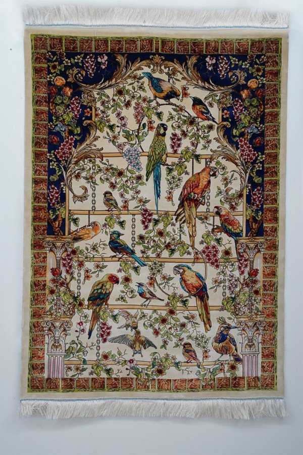 Royal Garden Birds Silk Rug