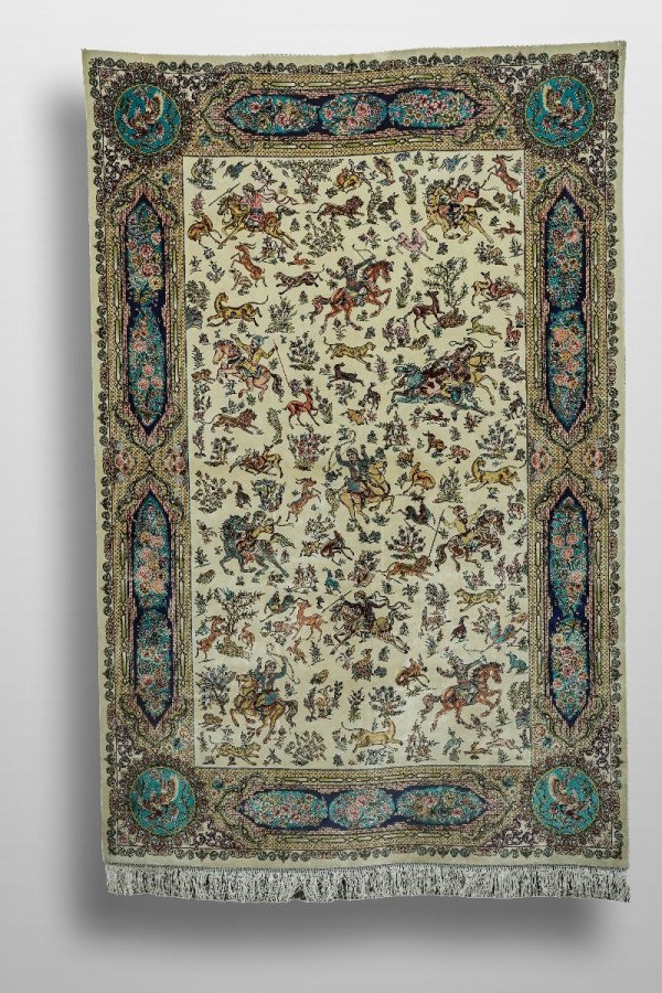 Ivory Royal Hunt Silk Rug