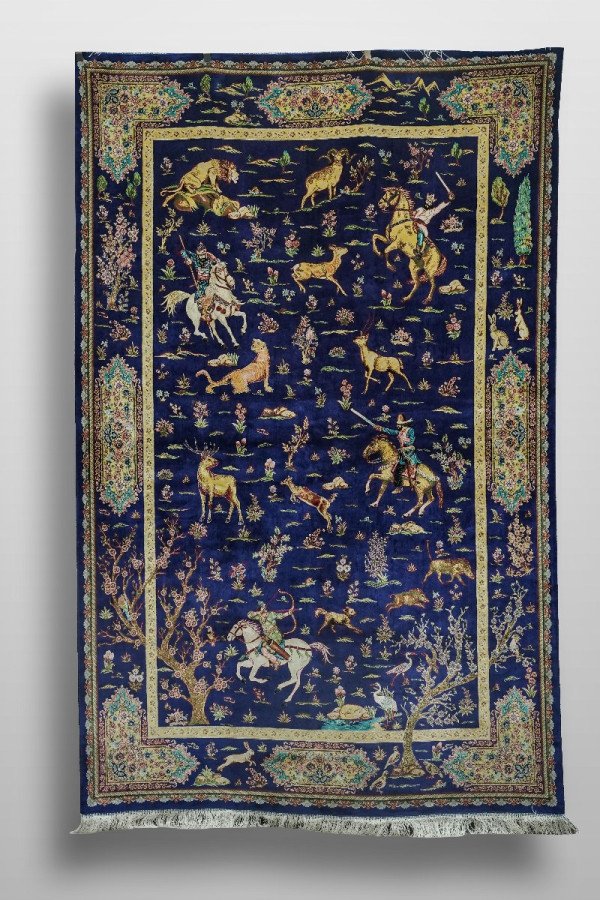 Shahnameh Hunting Scene Silk Rug