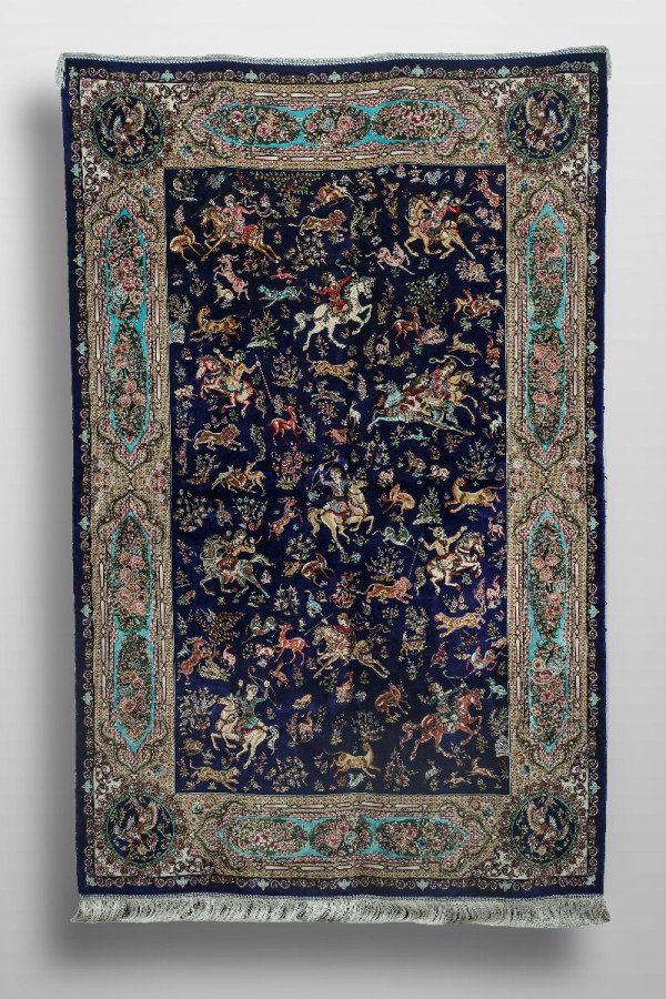 Midnight Blue Hunting Silk Rug