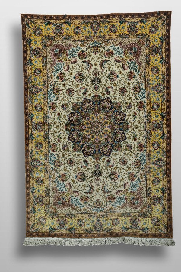 Golden Ivory Floral Silk Rug