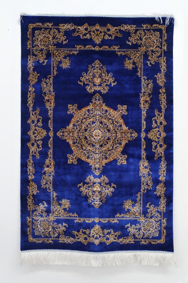 Sapphire Gold Medallion Silk Rug