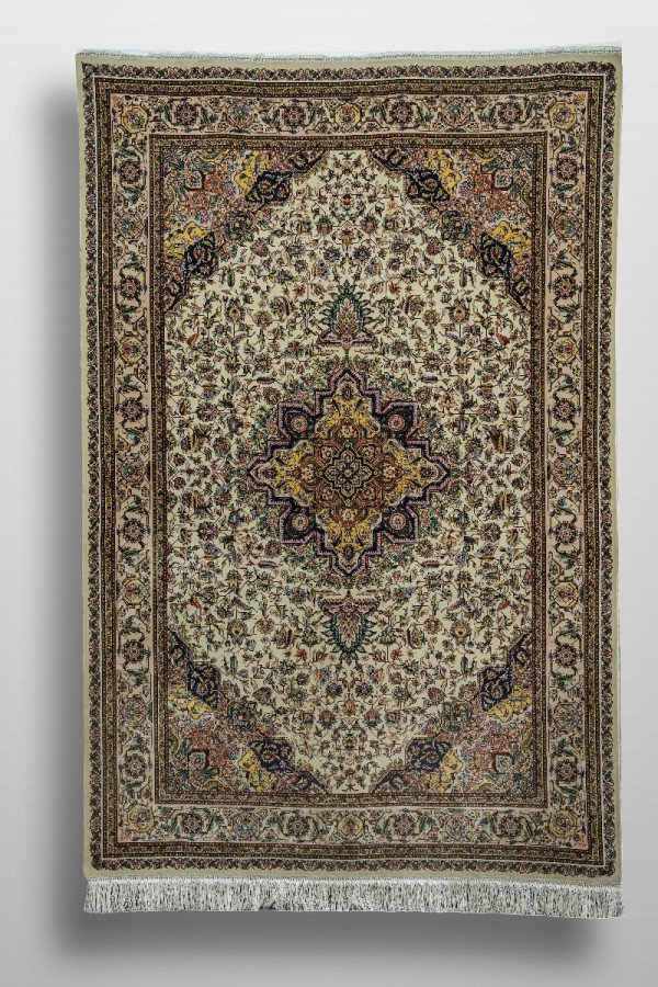 Cream Floral Medallion Silk Rug
