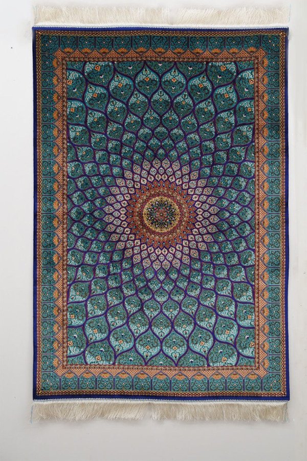 Azure Sunburst Medallion Silk Rug