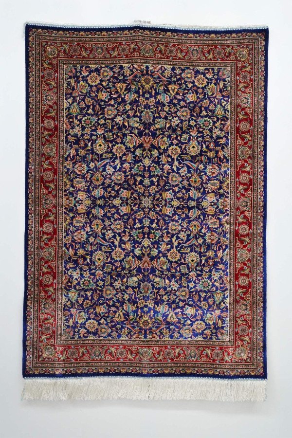 Classic Navy Floral Silk Rug