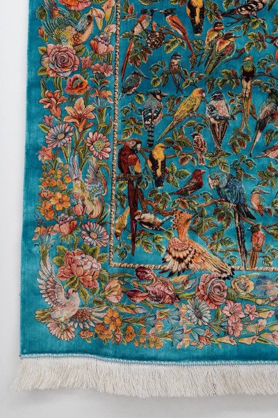 Teal Birds of Paradise Silk Rug — 4