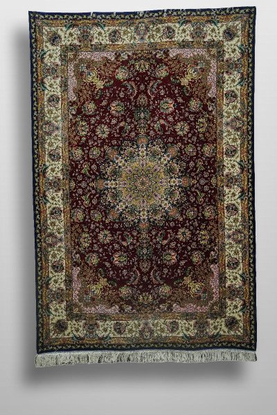 Burgundy Floral Medallion Silk Rug — 1