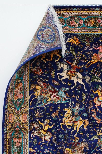 Royal Hunt Scene Persian Silk Rug — 4