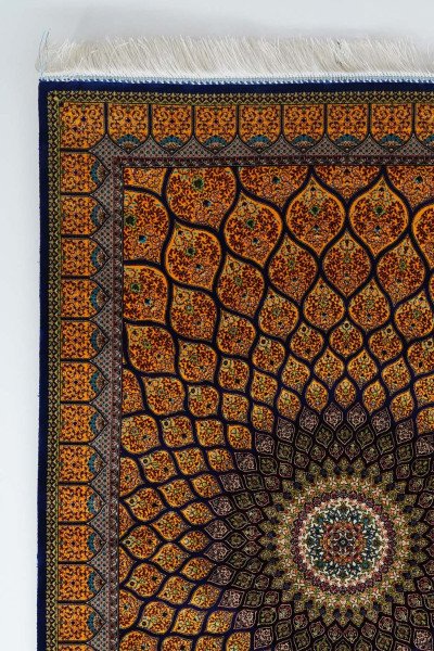 Gold Sunburst Medallion Silk Rug — 5