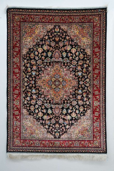 Regal Black Medallion Silk Rug — 1