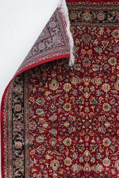 Classic Crimson Floral Silk Rug — 5