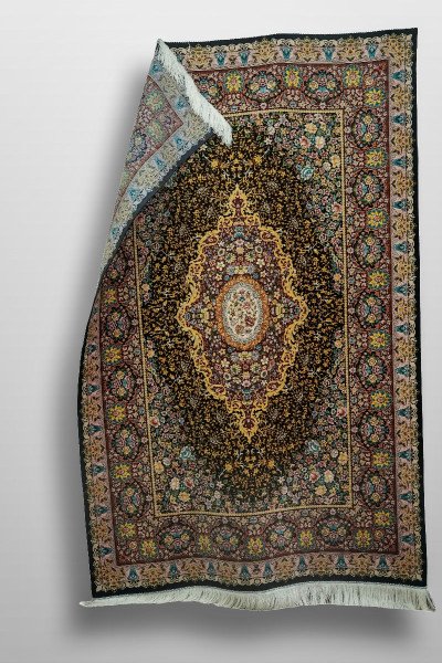 Black Floral Medallion Silk Rug — 4