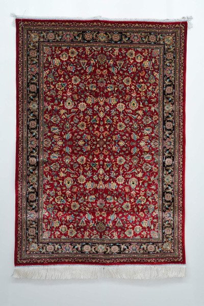 Classic Crimson Floral Silk Rug — 1
