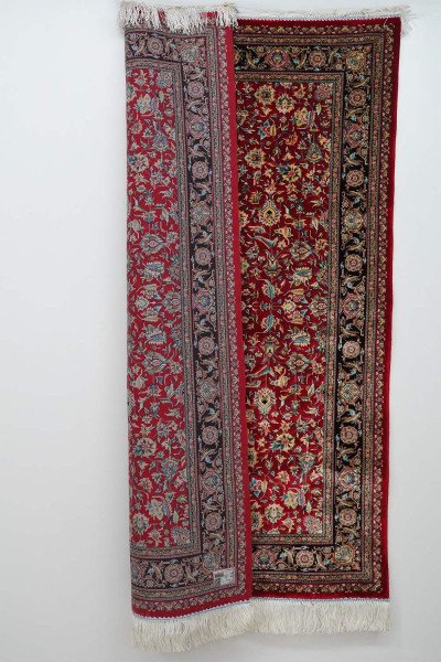 Classic Crimson Floral Silk Rug — 3