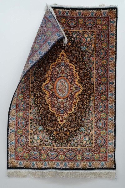 Black Crimson Medallion Silk Rug — 2