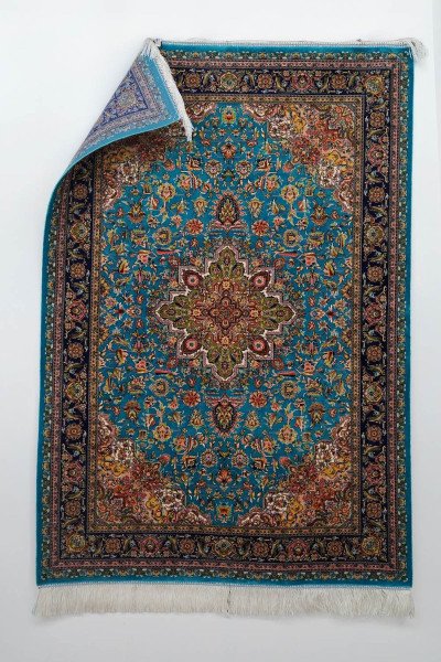 Turquoise Gold Medallion Silk Rug — 2