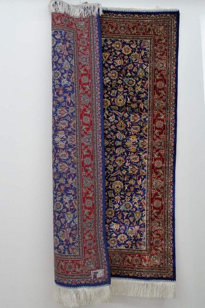 Classic Navy Floral Silk Rug — 3