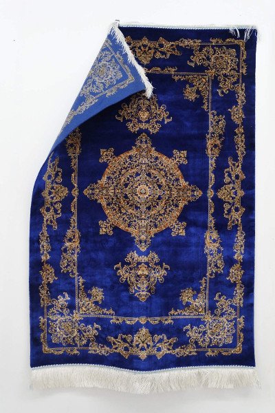 Sapphire Gold Medallion Silk Rug — 2