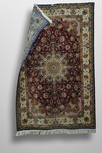 Burgundy Floral Medallion Silk Rug — 4