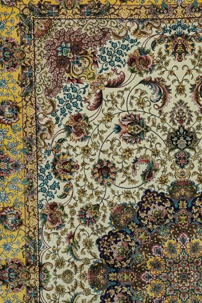 Golden Ivory Floral Silk Rug — 2