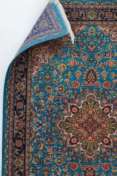 Turquoise Gold Medallion Silk Rug — 5