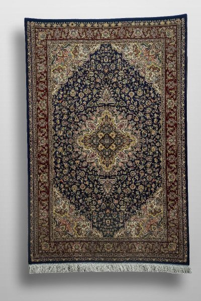 Navy Floral Medallion Silk Rug — 1