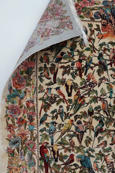 Cream Birds of Paradise Silk Rug — 5