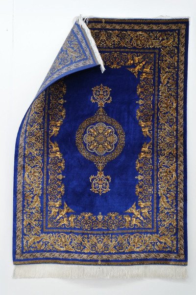 Royal Blue Gold Medallion Silk Rug — 2